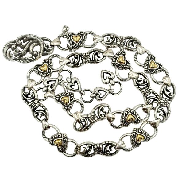 Brighton Two Tone Heart Chain Belt Silver Gold Adjustable Western Boho Y2K Sz. main image 5